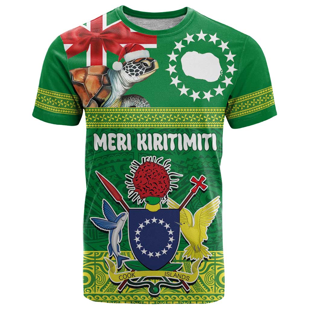 Cook Islands Meri Kiritimiti T Shirt Christmas Turtle - Cooks Islands Emblems and Polynesian Art Pattern