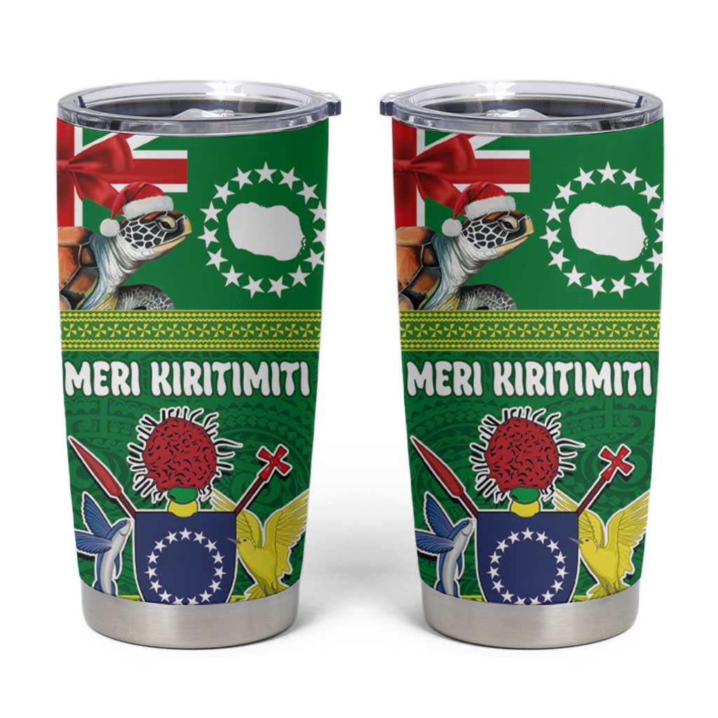 Cook Islands Meri Kiritimiti Tumbler Cup Christmas Turtle - Cooks Islands Emblems and Polynesian Art Pattern