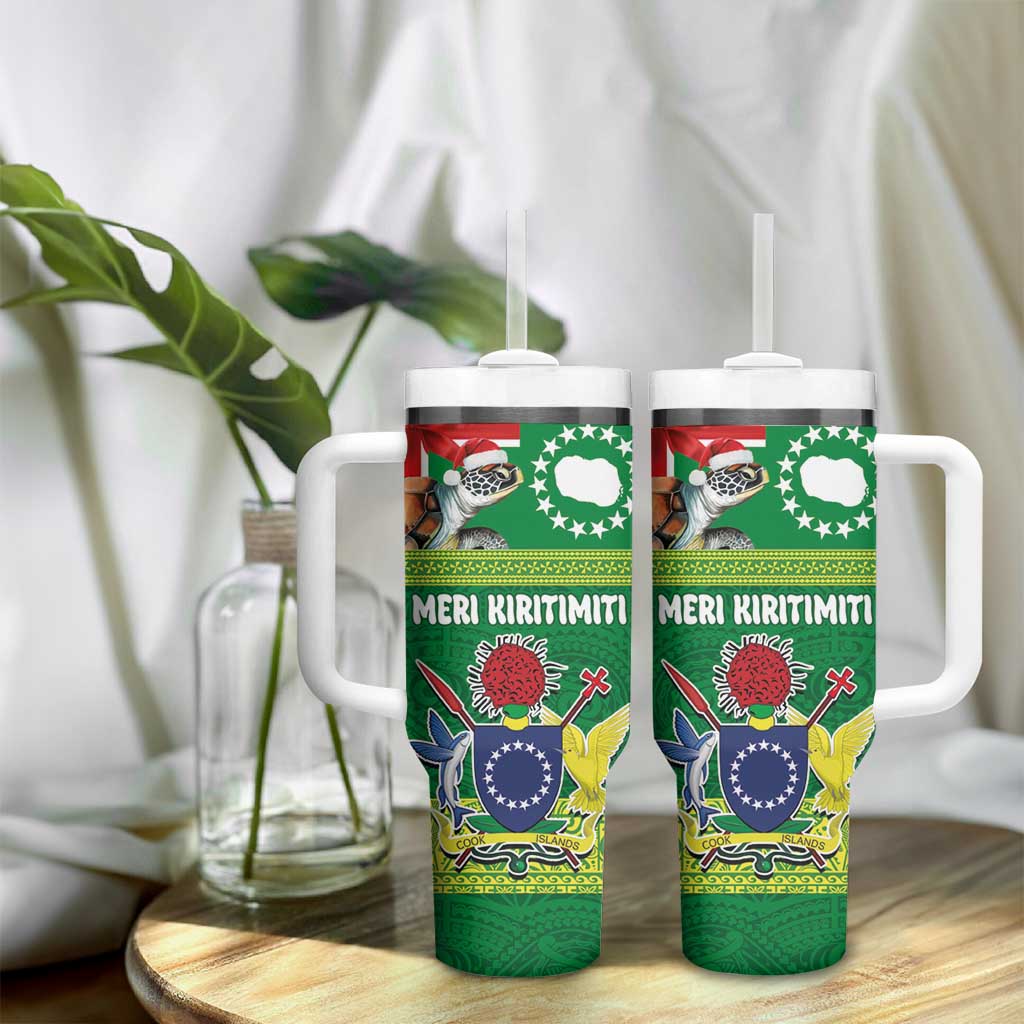 Cook Islands Meri Kiritimiti Tumbler With Handle Christmas Turtle - Cooks Islands Emblems and Polynesian Art Pattern