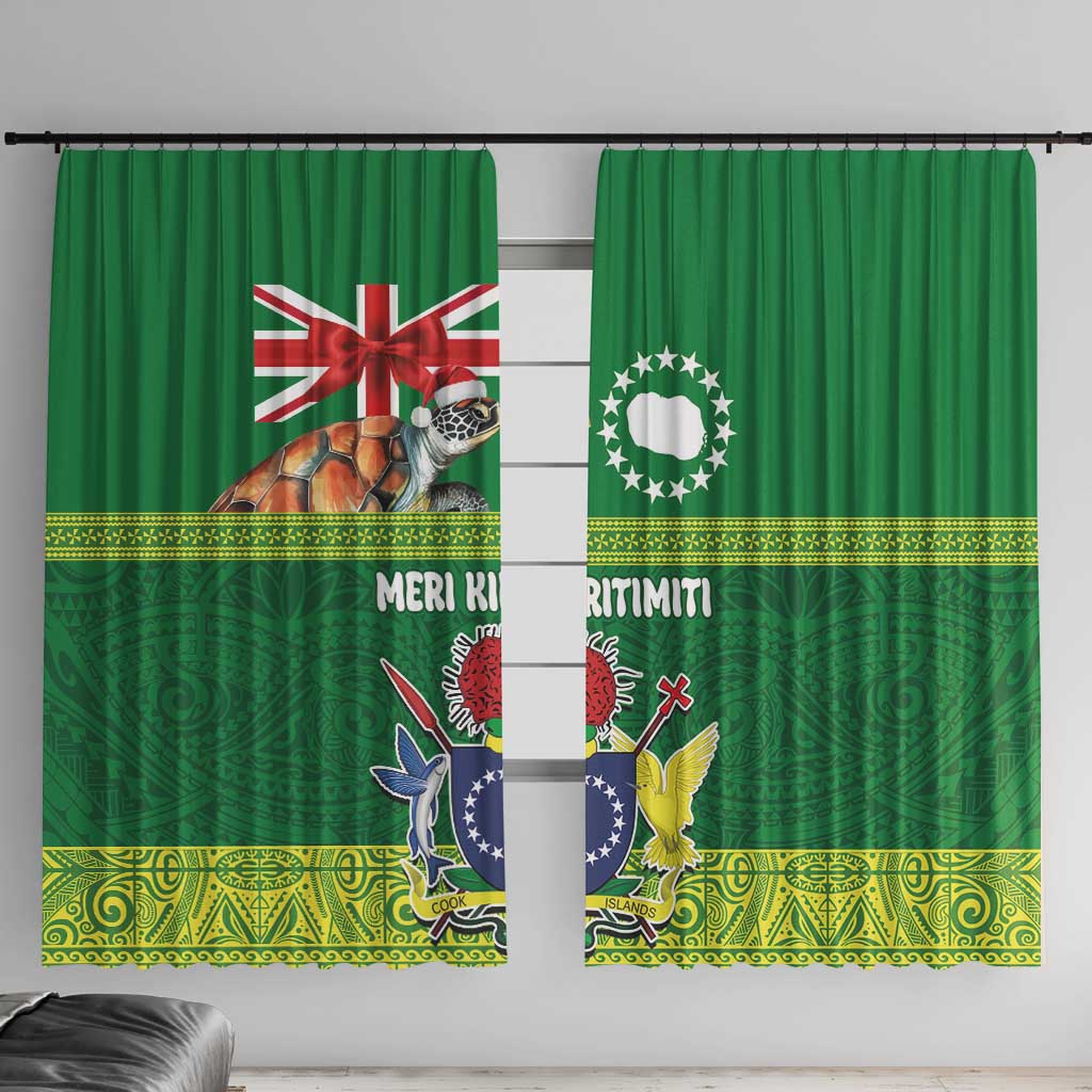 Cook Islands Meri Kiritimiti Window Curtain Christmas Turtle - Cooks Islands Emblems and Polynesian Art Pattern