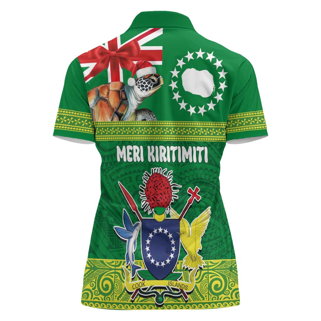 Cook Islands Meri Kiritimiti Women Polo Shirt Christmas Turtle - Cooks Islands Emblems and Polynesian Art Pattern