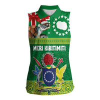 Cook Islands Meri Kiritimiti Women Sleeveless Polo Shirt Christmas Turtle - Cooks Islands Emblems and Polynesian Art Pattern LT03 Female Green - Polynesian Pride