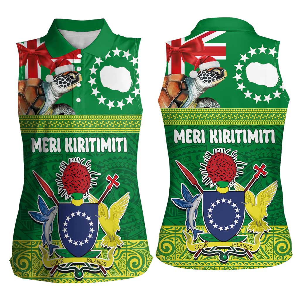 Cook Islands Meri Kiritimiti Women Sleeveless Polo Shirt Christmas Turtle - Cooks Islands Emblems and Polynesian Art Pattern LT03 - Polynesian Pride