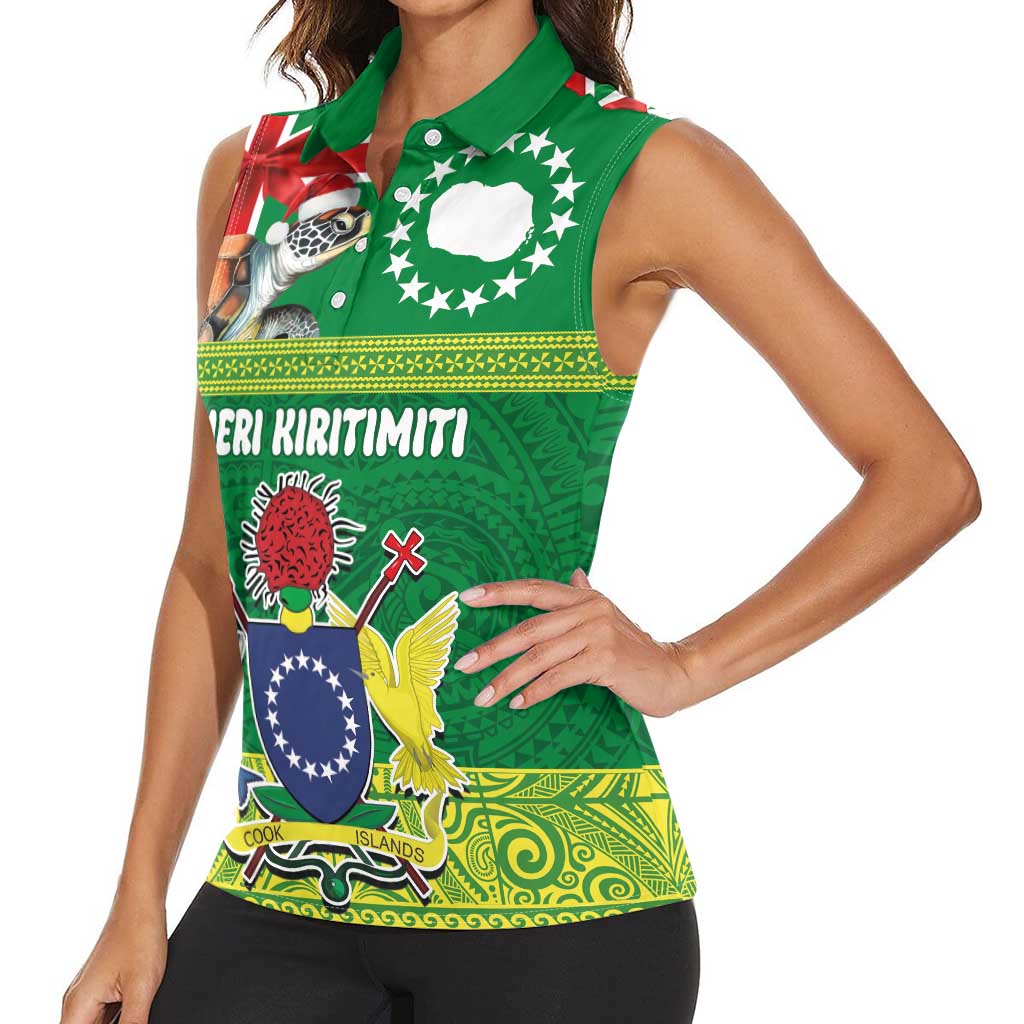 Cook Islands Meri Kiritimiti Women Sleeveless Polo Shirt Christmas Turtle - Cooks Islands Emblems and Polynesian Art Pattern LT03 - Polynesian Pride