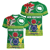 Cook Islands Meri Kiritimiti Women V-Neck T-Shirt Christmas Turtle - Cooks Islands Emblems and Polynesian Art Pattern LT03 - Polynesian Pride
