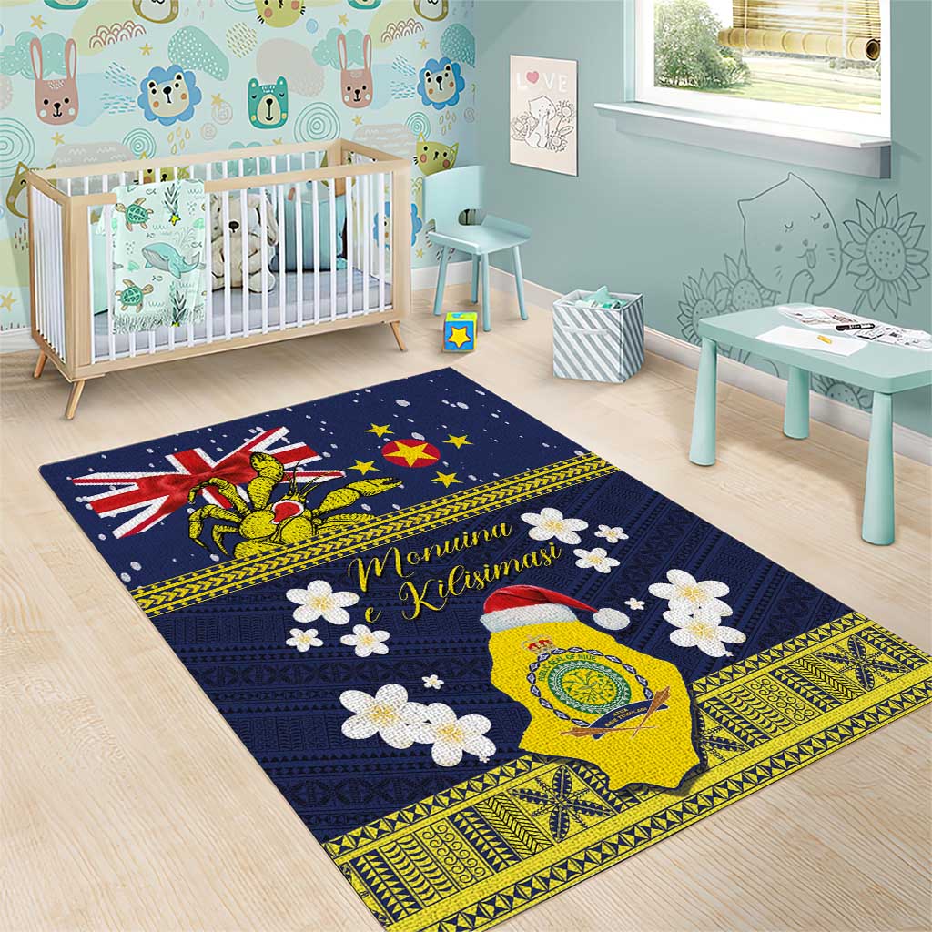 Niue Monuina e Kilisimasi Area Rug Christmas Uga - Niue Map and Emblem with Hiapo Art Pattern
