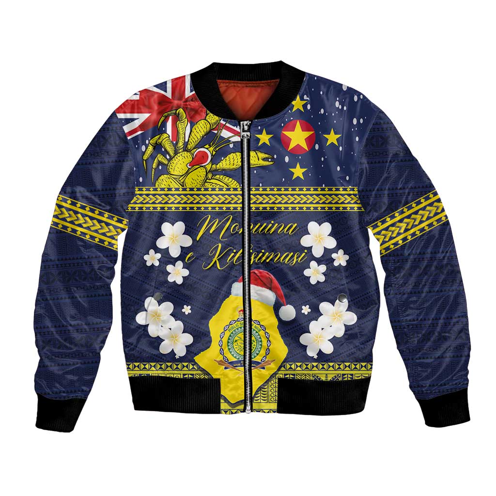 Niue Monuina e Kilisimasi Bomber Jacket Christmas Uga - Niue Map and Emblem with Hiapo Art Pattern