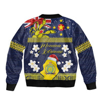 Niue Monuina e Kilisimasi Bomber Jacket Christmas Uga - Niue Map and Emblem with Hiapo Art Pattern