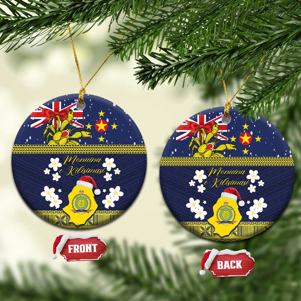 Niue Monuina e Kilisimasi Ceramic Ornament Christmas Uga - Niue Map and Emblem with Hiapo Art Pattern