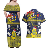 Niue Monuina e Kilisimasi Couples Matching Off Shoulder Maxi Dress and Hawaiian Shirt Christmas Uga - Niue Map and Emblem with Hiapo Art Pattern LT03 - Polynesian Pride