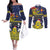 Niue Monuina e Kilisimasi Couples Matching Off The Shoulder Long Sleeve Dress and Long Sleeve Button Shirt Christmas Uga - Niue Map and Emblem with Hiapo Art Pattern