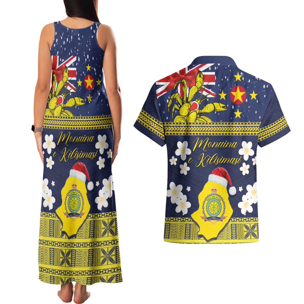 Niue Monuina e Kilisimasi Couples Matching Tank Maxi Dress and Hawaiian Shirt Christmas Uga - Niue Map and Emblem with Hiapo Art Pattern LT03 - Polynesian Pride