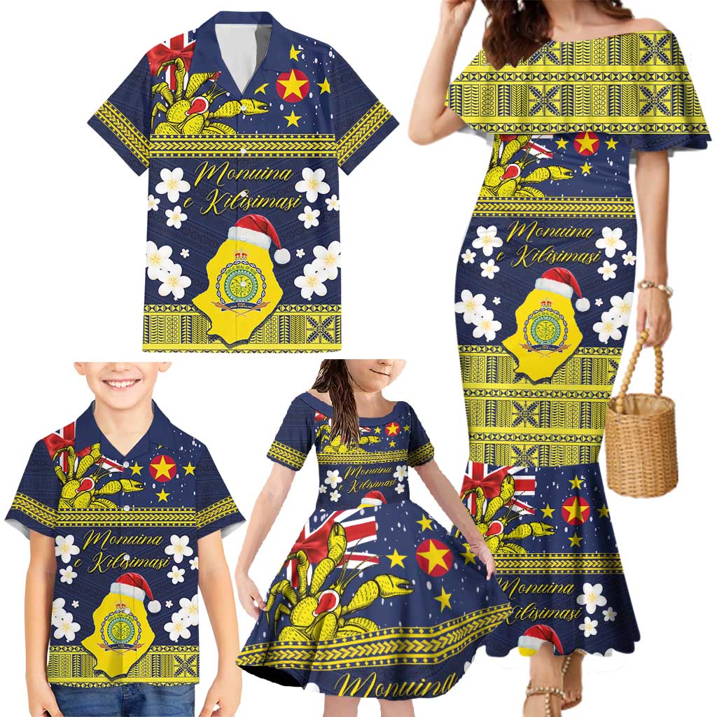 Niue Monuina e Kilisimasi Family Matching Mermaid Dress and Hawaiian Shirt Christmas Uga - Niue Map and Emblem with Hiapo Art Pattern