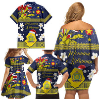 Niue Monuina e Kilisimasi Family Matching Off Shoulder Short Dress and Hawaiian Shirt Christmas Uga - Niue Map and Emblem with Hiapo Art Pattern LT03 - Polynesian Pride
