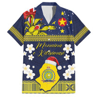Niue Monuina e Kilisimasi Family Matching Tank Maxi Dress and Hawaiian Shirt Christmas Uga - Niue Map and Emblem with Hiapo Art Pattern LT03 Dad's Shirt - Short Sleeve Yellow - Polynesian Pride