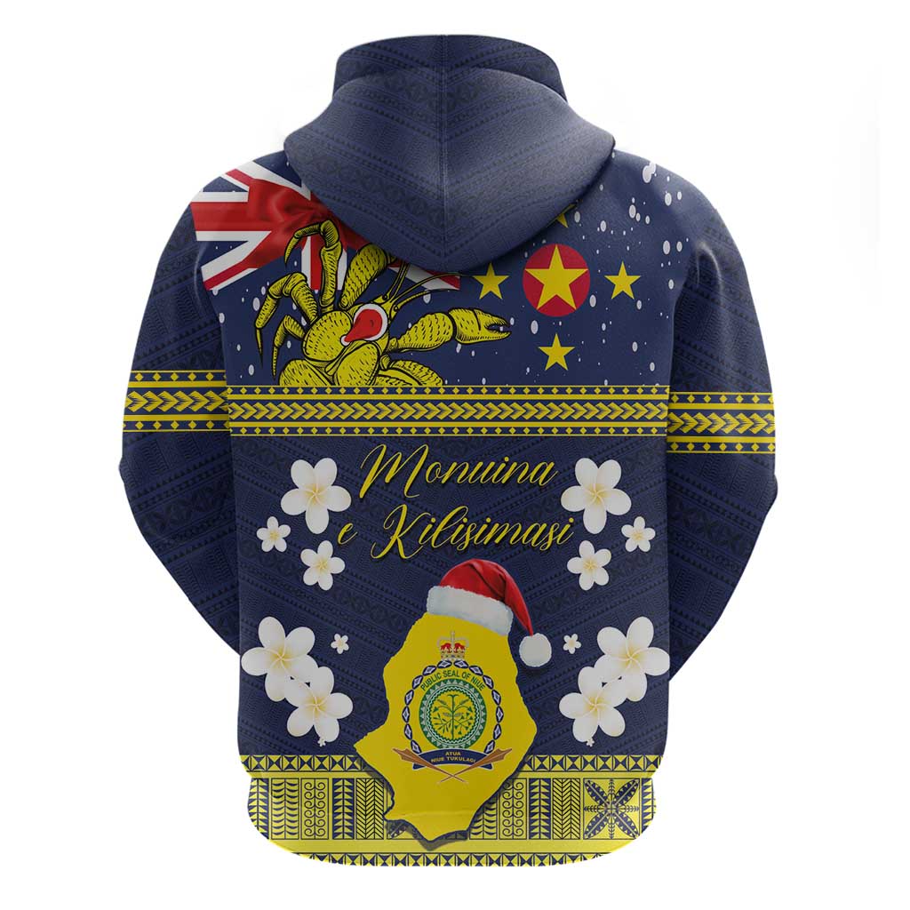 Niue Monuina e Kilisimasi Hoodie Christmas Uga - Niue Map and Emblem with Hiapo Art Pattern