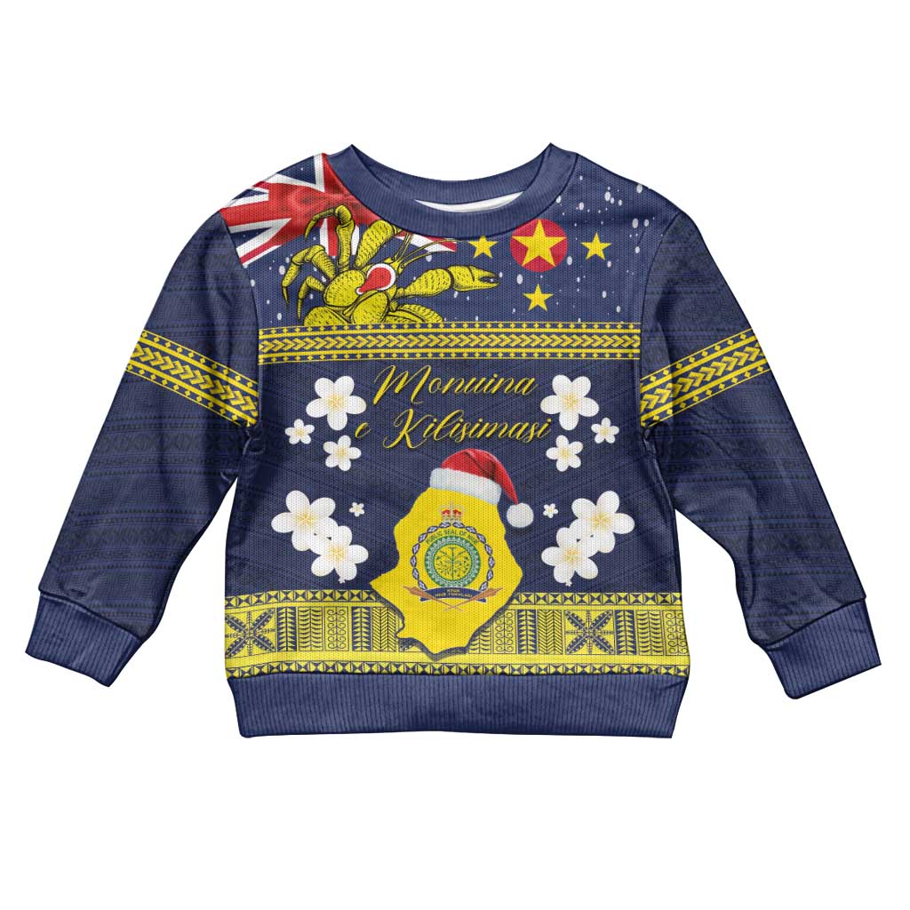 Niue Monuina e Kilisimasi Kid Ugly Christmas Sweater Christmas Uga - Niue Map and Emblem with Hiapo Art Pattern