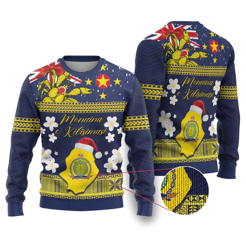 Niue Monuina e Kilisimasi Ugly Christmas Sweater Christmas Uga - Niue Map and Emblem with Hiapo Art Pattern