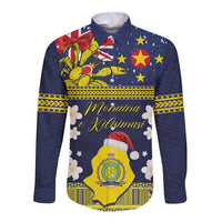 Niue Monuina e Kilisimasi Long Sleeve Button Shirt Christmas Uga - Niue Map and Emblem with Hiapo Art Pattern LT03 Unisex Yellow - Polynesian Pride
