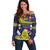 Niue Monuina e Kilisimasi Off Shoulder Sweater Christmas Uga - Niue Map and Emblem with Hiapo Art Pattern