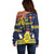 Niue Monuina e Kilisimasi Off Shoulder Sweater Christmas Uga - Niue Map and Emblem with Hiapo Art Pattern