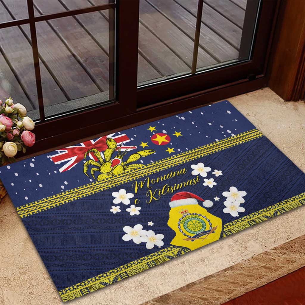 Niue Monuina e Kilisimasi Rubber Doormat Christmas Uga - Niue Map and Emblem with Hiapo Art Pattern