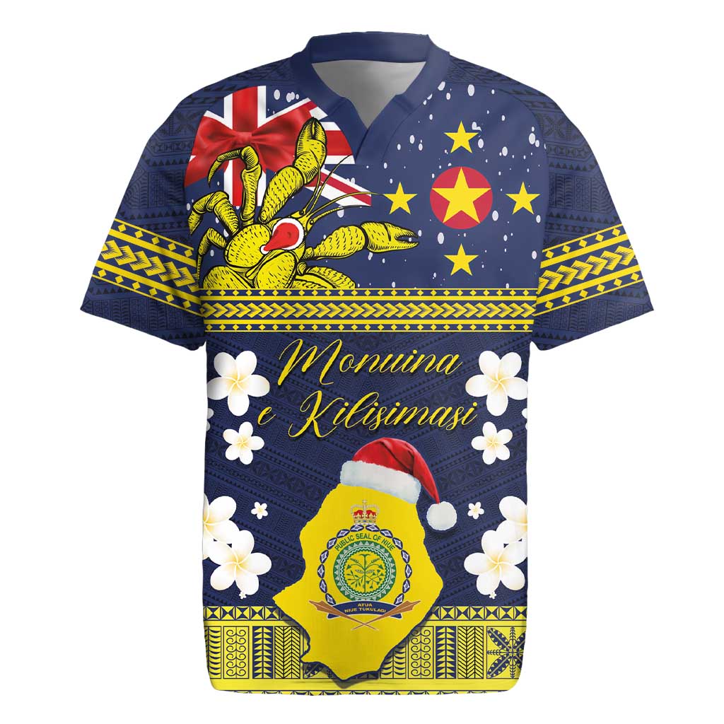 Niue Monuina e Kilisimasi Rugby Jersey Christmas Uga - Niue Map and Emblem with Hiapo Art Pattern