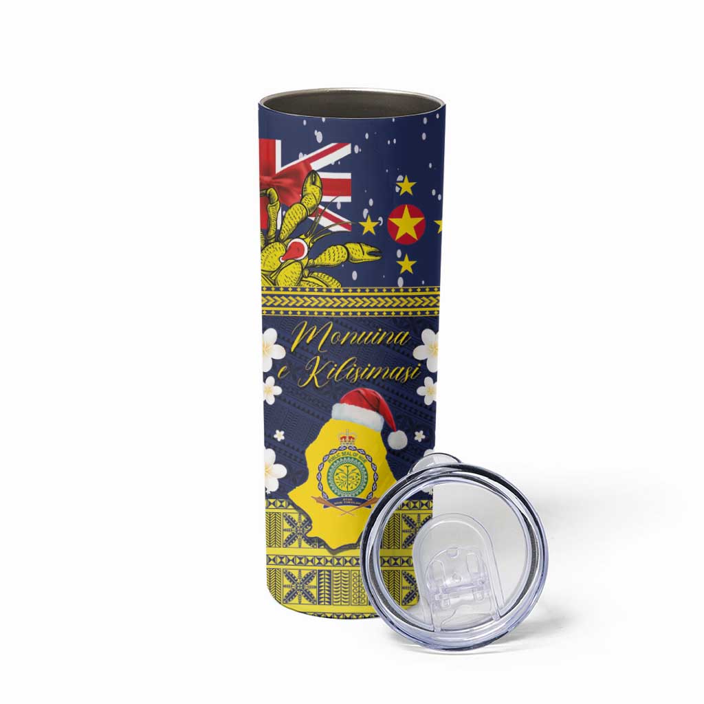 Niue Monuina e Kilisimasi Skinny Tumbler Christmas Uga - Niue Map and Emblem with Hiapo Art Pattern LT03 - Polynesian Pride