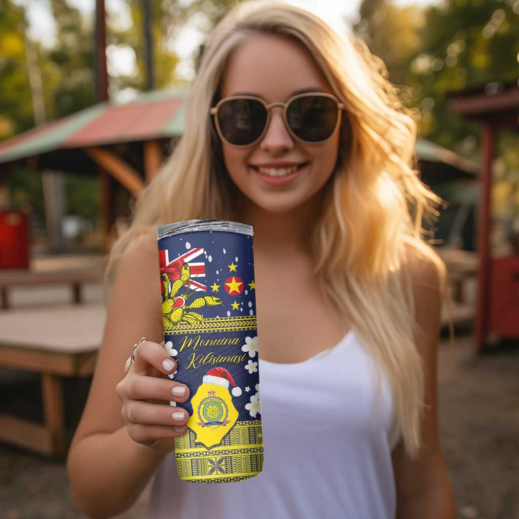 Niue Monuina e Kilisimasi Skinny Tumbler Christmas Uga - Niue Map and Emblem with Hiapo Art Pattern LT03 - Polynesian Pride