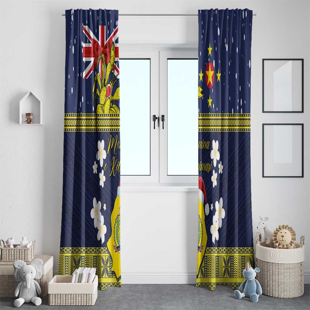 Niue Monuina e Kilisimasi Window Curtain Christmas Uga - Niue Map and Emblem with Hiapo Art Pattern