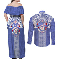 Tonga Apifoou School Couples Matching Off Shoulder Maxi Dress and Long Sleeve Button Shirt Ngatu and Polynesian Pattern LT03 - Polynesian Pride