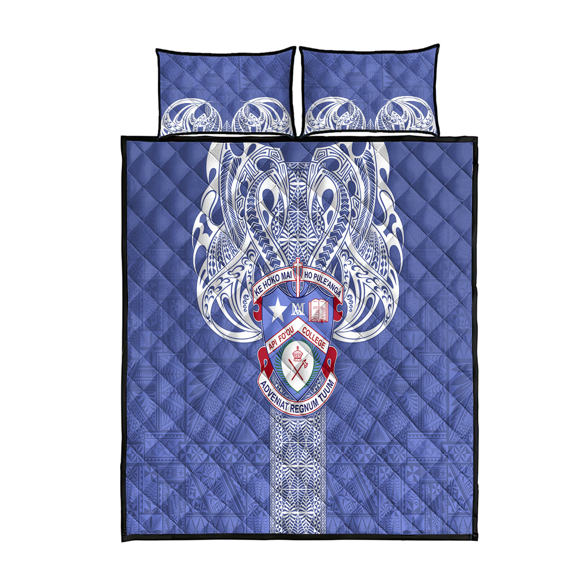 Tonga Apifoou School Quilt Bed Set Ngatu and Polynesian Pattern LT03 Blue - Polynesian Pride