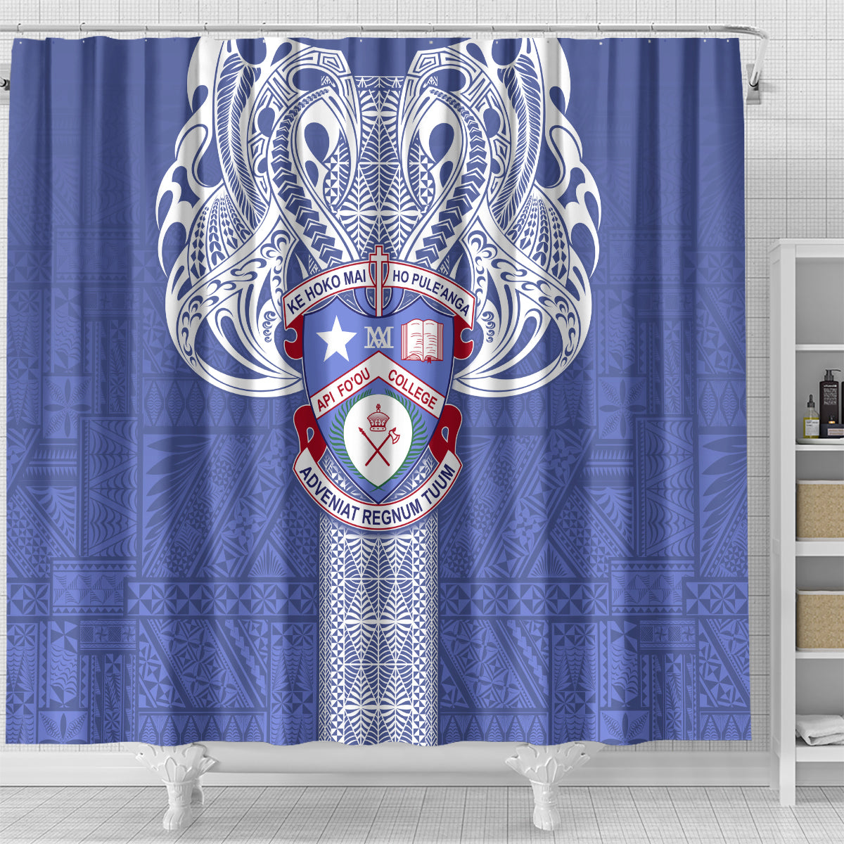 Tonga Apifoou School Shower Curtain Ngatu and Polynesian Pattern LT03 - Polynesian Pride