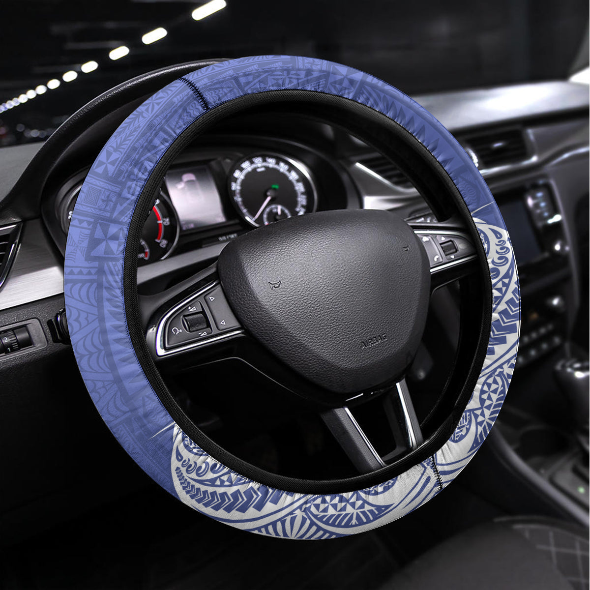 Tonga Apifoou School Steering Wheel Cover Ngatu and Polynesian Pattern LT03 Universal Fit Blue - Polynesian Pride