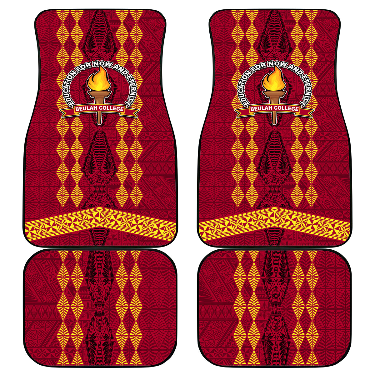 Tonga Beulah College Car Mats Ngatu and Polynesian Pattern LT03 Red - Polynesian Pride