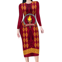 Tonga Beulah College Family Matching Long Sleeve Bodycon Dress and Hawaiian Shirt Ngatu and Polynesian Pattern LT03 Mom's Dress Red - Polynesian Pride