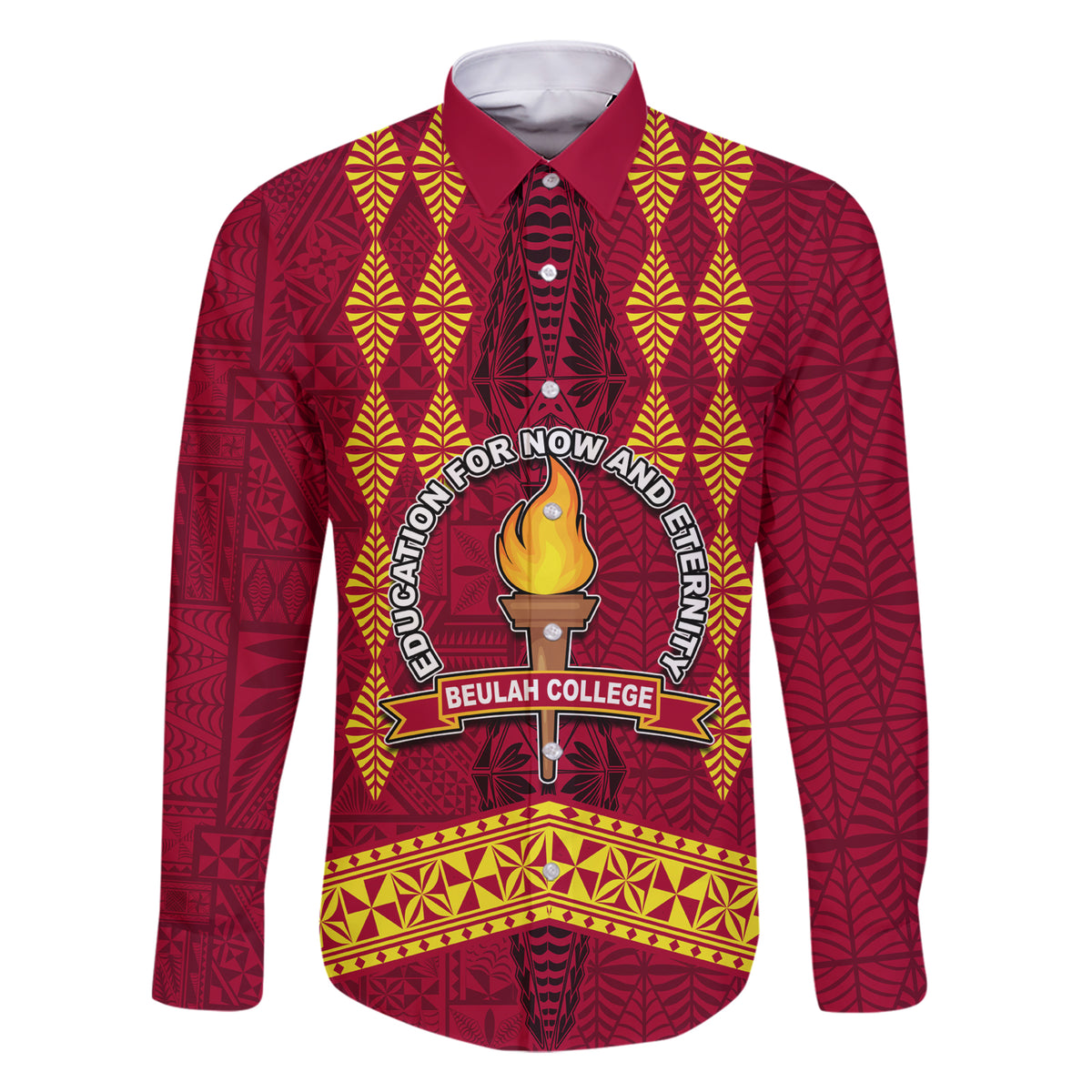 Tonga Beulah College Family Matching Short Sleeve Bodycon Dress and Hawaiian Shirt Ngatu and Polynesian Pattern LT03 Dad's Shirt - Long Sleeve Red - Polynesian Pride