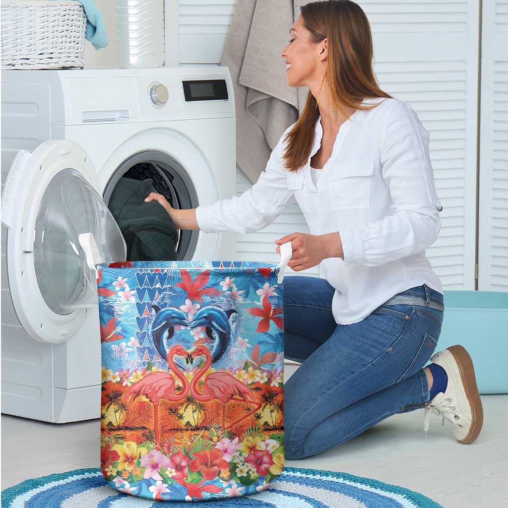 Hawaiian Love-Couple Dolphins and Flamingos Laundry Basket - Polynesian Pride