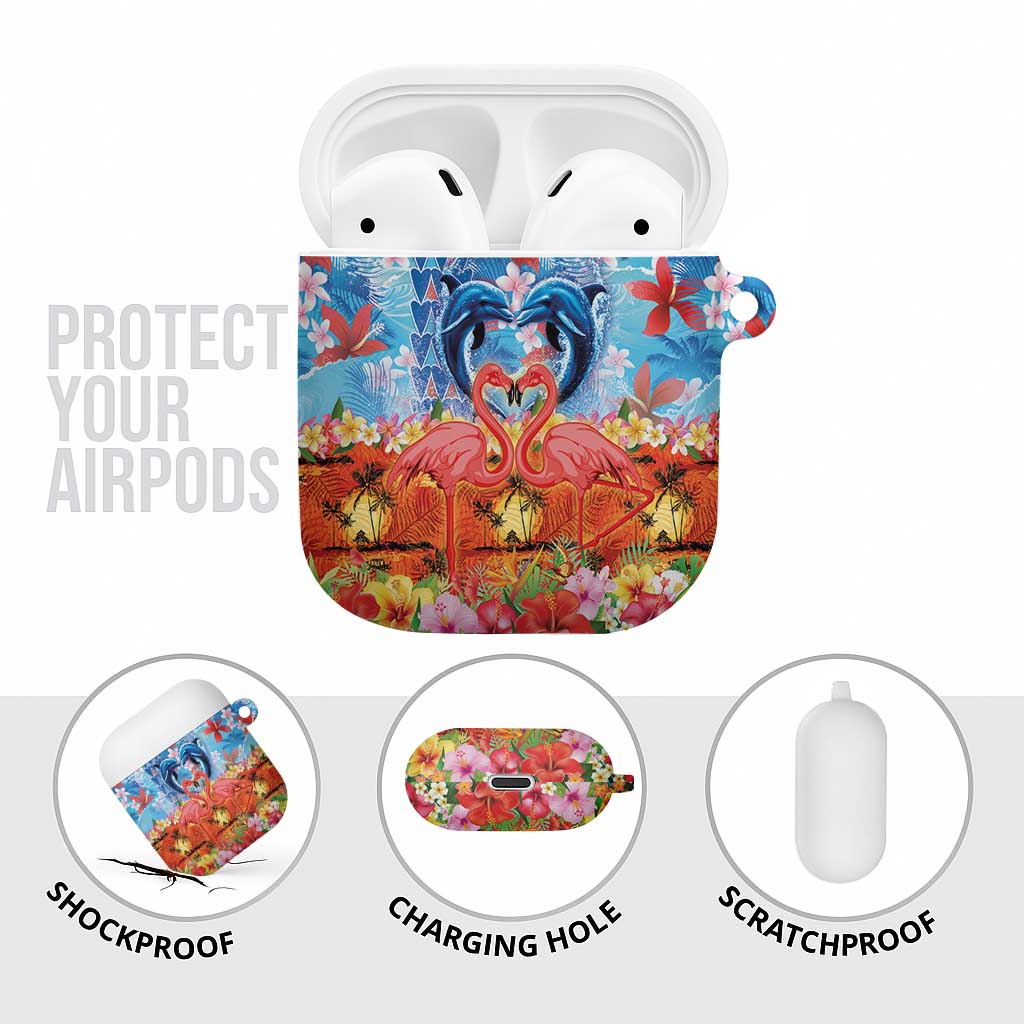 Hawaiian Love-Couple Dolphins and Flamingos AirPods Case - Polynesian Pride