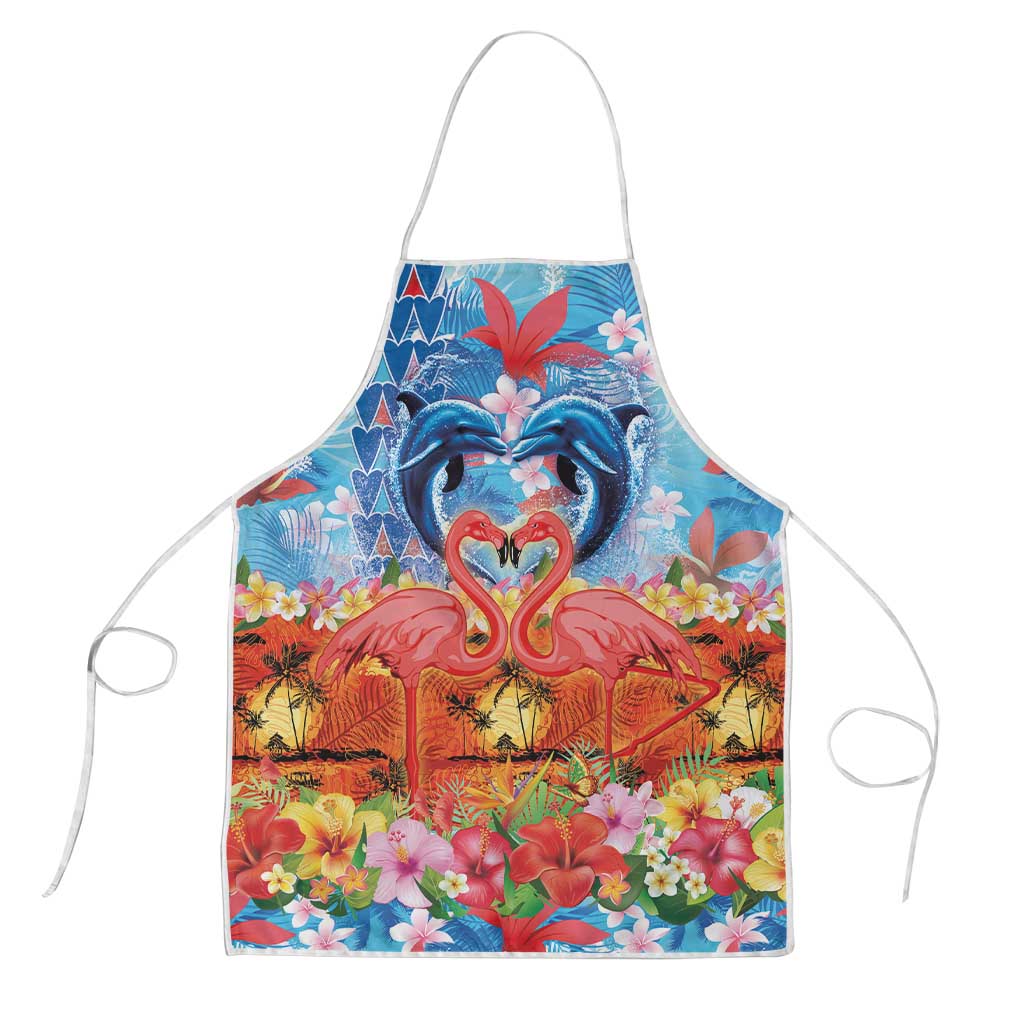 Hawaiian Love-Couple Dolphins and Flamingos Apron - Polynesian Pride