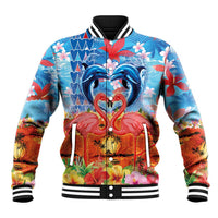 Hawaiian Love-Couple Dolphins and Flamingos Baseball Jacket - Polynesian Pride