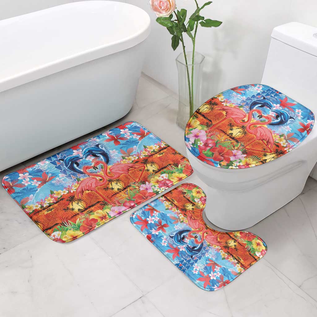 Hawaiian Love-Couple Dolphins and Flamingos Bathroom Set - Polynesian Pride