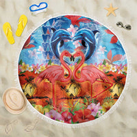 Hawaiian Love-Couple Dolphins and Flamingos Beach Blanket - Polynesian Pride