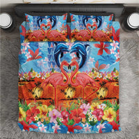 Hawaiian Love-Couple Dolphins and Flamingos Bedding Set - Polynesian Pride