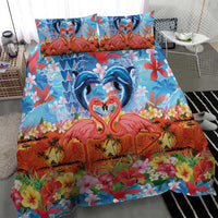 Hawaiian Love-Couple Dolphins and Flamingos Bedding Set - Polynesian Pride