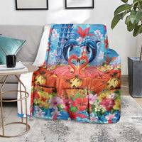 Hawaiian Love-Couple Dolphins and Flamingos Blanket - Polynesian Pride