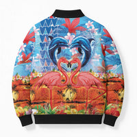 Hawaiian Love-Couple Dolphins and Flamingos Bomber Puffer Jacket - Polynesian Pride
