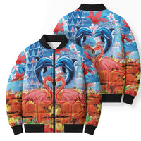 Hawaiian Love-Couple Dolphins and Flamingos Bomber Puffer Jacket - Polynesian Pride