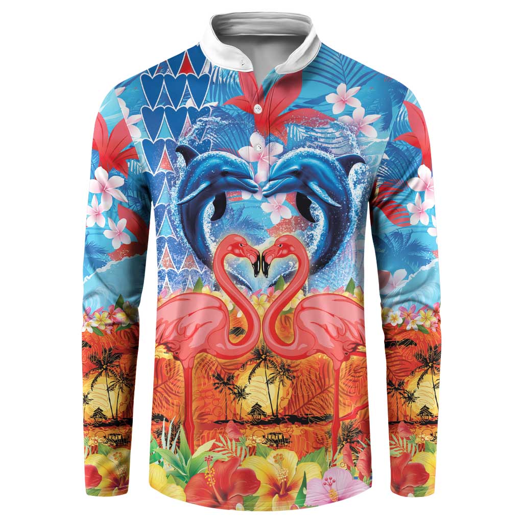 Hawaiian Love-Couple Dolphins and Flamingos Button Sweatshirt - Polynesian Pride