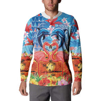 Hawaiian Love-Couple Dolphins and Flamingos Button Sweatshirt - Polynesian Pride